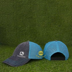 GORRA JOHN DEERE DE LONA CON MALLA CELESTE